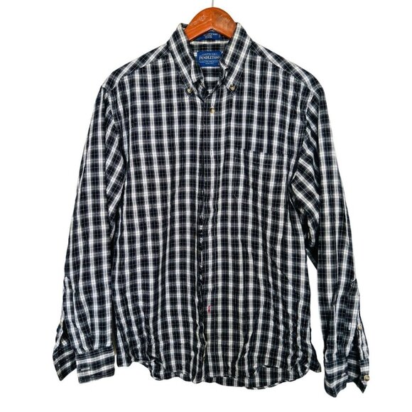 PENDLETON Oxford Shirt Button-up Cotton Blue Tartan Size Med - Picture 2 of 7